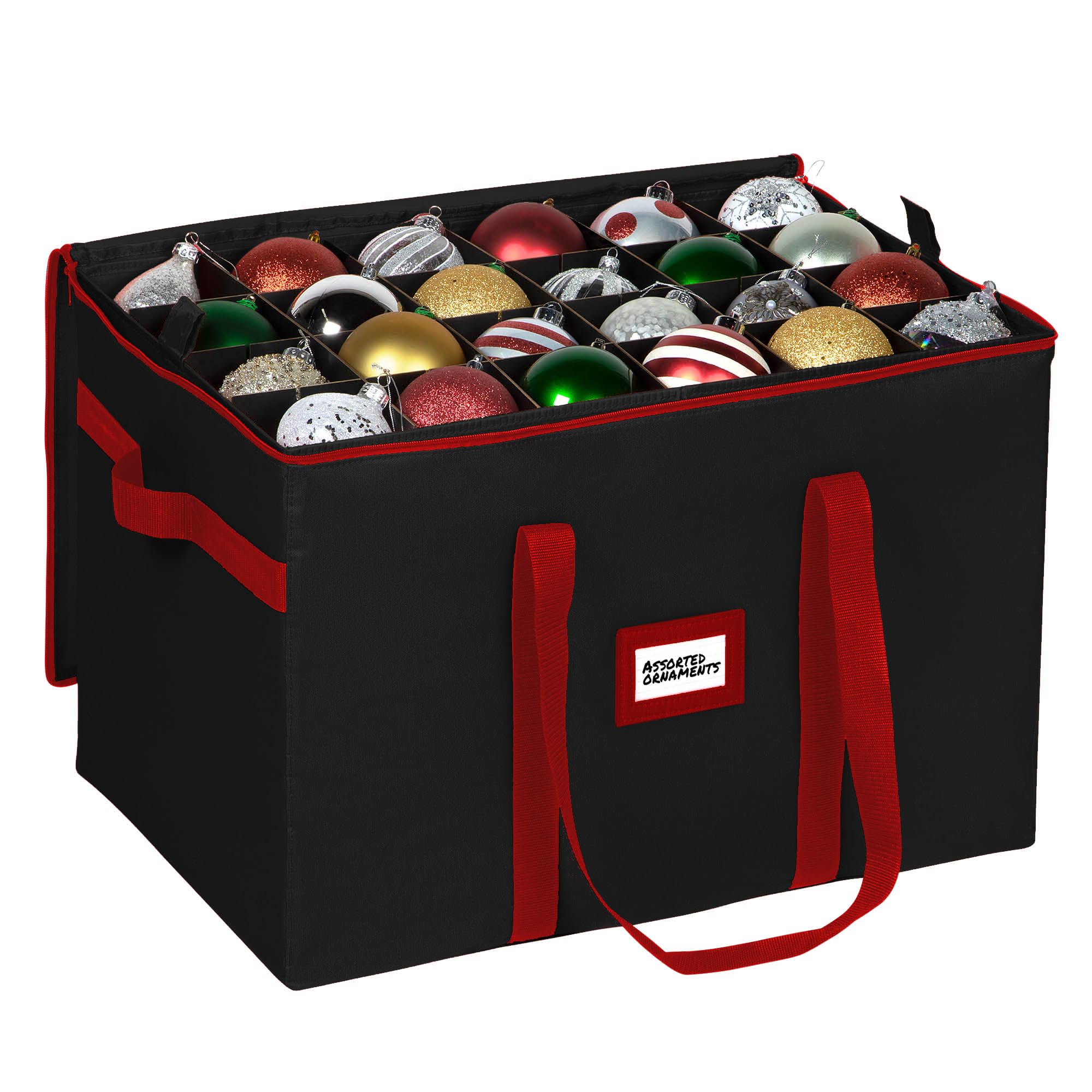 Christmas Ornament Storage Container,Box Stores Up to 128-3 inch ornaments, Adjustable Dividers, Large Organizer Bin to Protect and Store Holiday Décor - Black